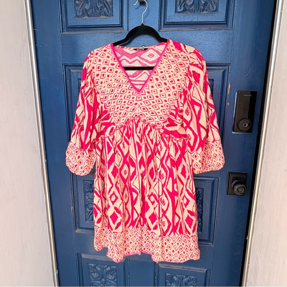 Boho Pink and Cream Patterned Dress - Brand Unspecified